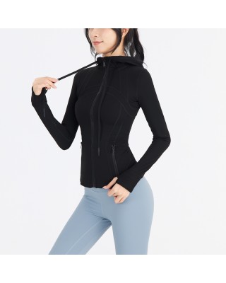 Autumn/Winter Yoga Suit Women's Hooded Jacket Sports Quick Drying Coat Slim Fit Long sleeved Sports Suit Top Equipment Fitness Suit