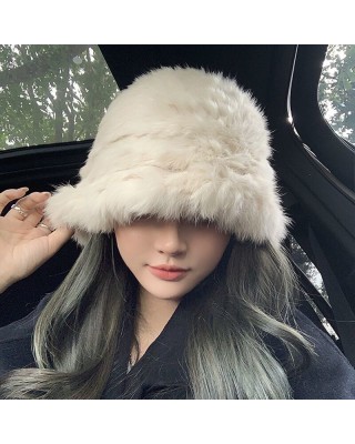 Plush cap female fall and winter new warm rabbit hair cap Japanese big head circumference furry hat