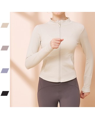 2025 Spring and Summer Seamless Yoga Wear Tops Long Sleeve Fashion Standing Collar Solid Color Slim Outdoor Sports Zipper Jacket Women